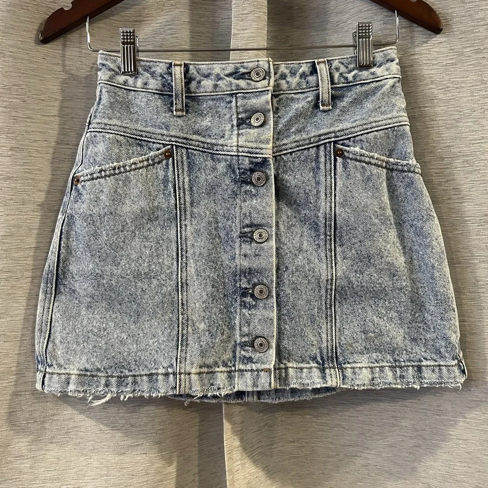 Abercrombie & Fitch Button Down Denim Skirt Size Pockets Vintage Look Retro 25/0